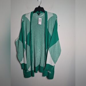 Torrid Cardigan Green argyle plaid Open Front Sweater Sz 3x Preppy Office